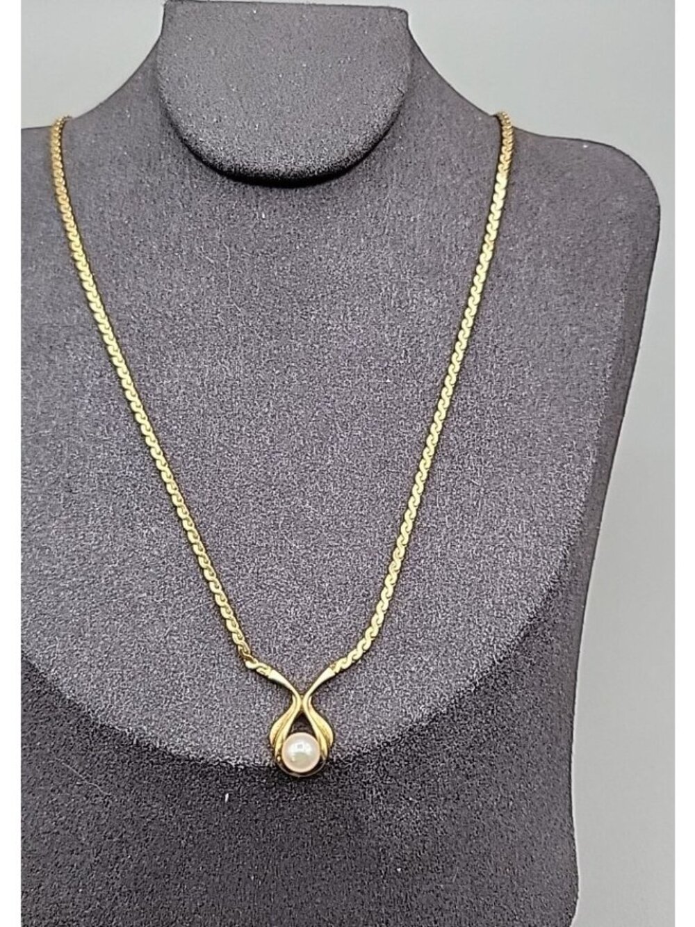 W Germany Gold Plated Necklace Faux Pearl Y Drop Vintage